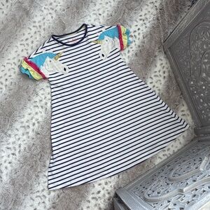 Mini Boden striped rainbow unicorn dress girls size 8 sweet magical girlhoodcore